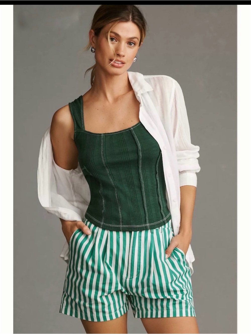 Anthropologie Dark Green Ribbed Square-Neck Tank